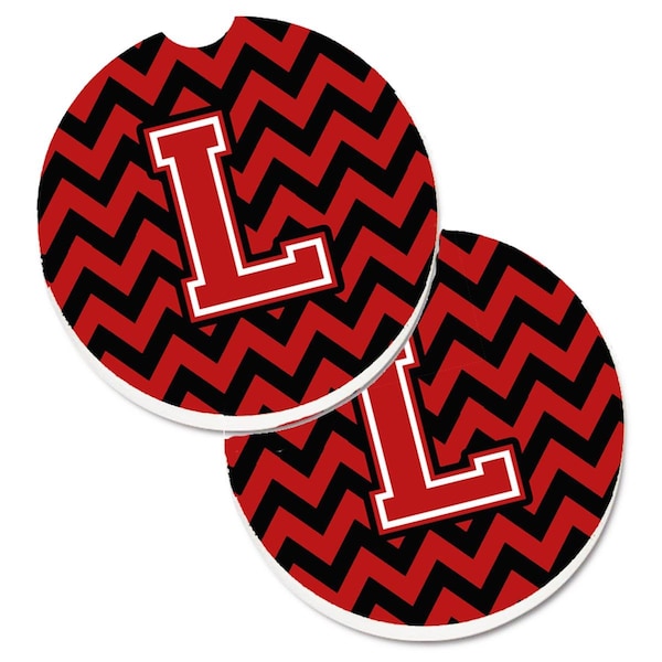 Carolines Treasures Letter L Chevron Black and Red Set of 2 Cup Holder Car Coaster CJ1047-LCARC - main